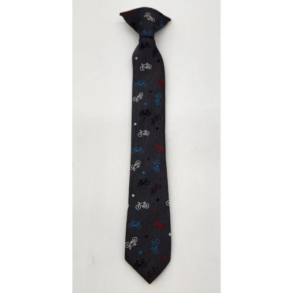Boys Clip On Neck Tie Bicycles Blue Unique 11